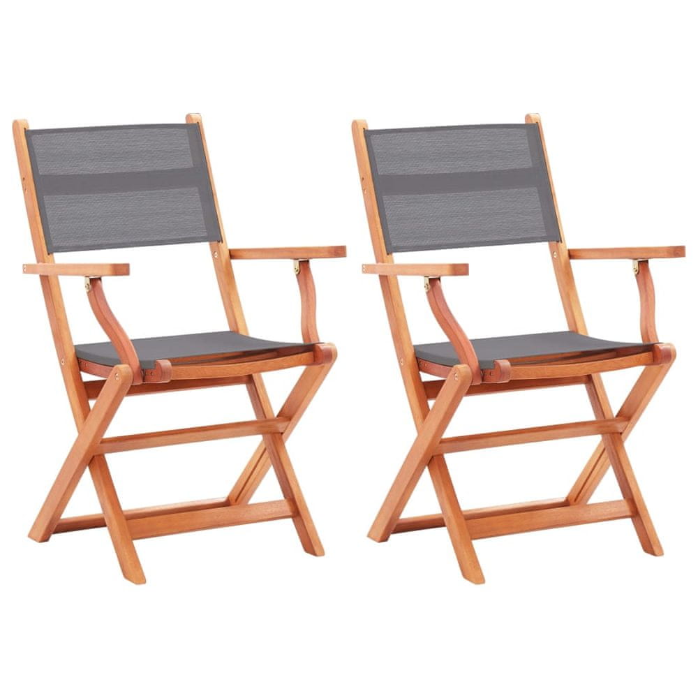 Vidaxl Skladacie záhradné stoličky 2 ks sivé eukalyptový masív a textilén